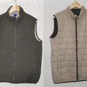 Kit and Ace Quilted Puffer Reversible Vest Olive Green Tan Polyester Blend Large
